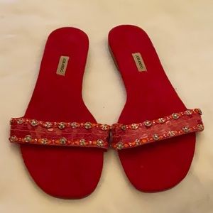 Jorando NEW red suede sandals EU 40, 9.5-10, sequins and beads UNIQUE